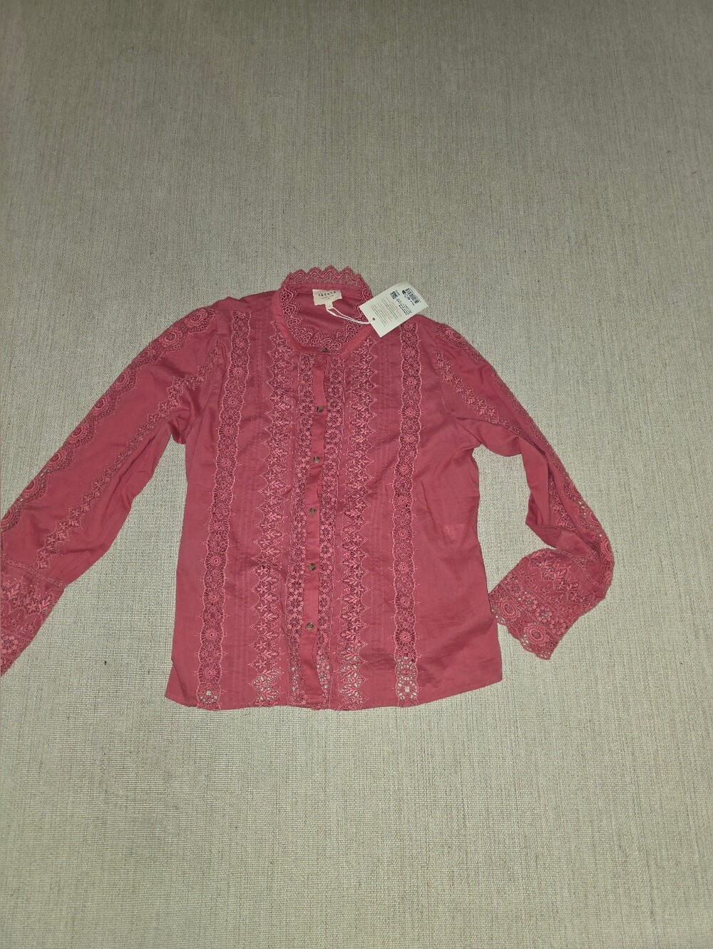 Sezane  Lace-Trim Button-Up Shirt